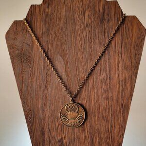 Vintage Lorac Zodiac Cancer Crab Gold-tone Pendent W/ Chain 1970s